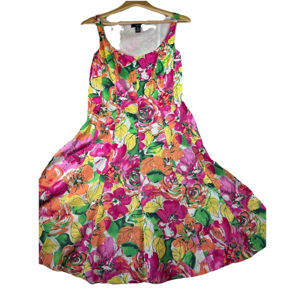 Chaps Vibrant Floral Mini Dress in Pink, Orange, Green, Yellow